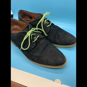 J.D. Fisk Dark Navy Neon Green Trim Dario Wingtip Size 9